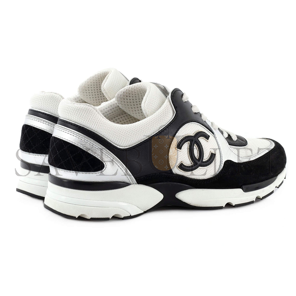 CHANEL WOMEN'S CC LOW-TOP SNEAKERS LEATHER AND FABRIC WITH SUEDE 